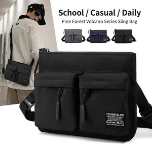 Versatile nylon crossbody bag for men and women featuring dual front flap pockets