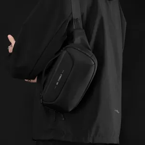Waterproof black crossbody chest bag for men with adjustable strap for sports