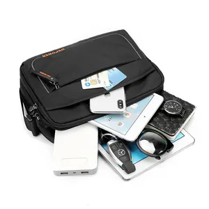 Unisex black waterproof nylon crossbody bag with large capacity for gadgets and tablets