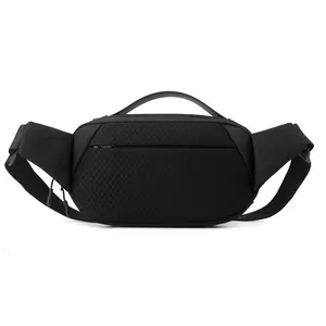Versatile black chest bag for men made of durable nylon with breathable mesh and top handle