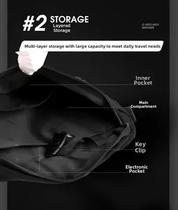 Detailed interior of men nylon crossbody bag showing main pocket and key hook