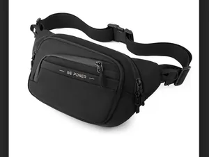 Side view of black nylon waist bag showing durable zippers and adjustable strap buckles