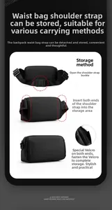 Detailed view of large nylon crossbody bag showing the adjustable strap storage mechanism