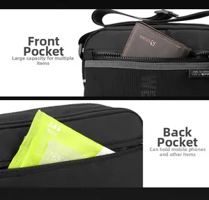 Détail du sac bandoulière en nylon à poches multiples avec grande capacité et double zip