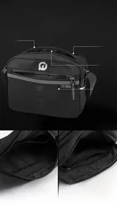 Vue détaillée des compartiments internes d'une sacoche en nylon avec poches de rangement
