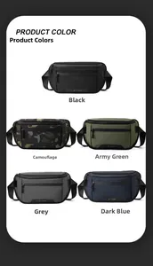 Detailed color selection showing black, camouflage, green, grey and blue tactical waist bags