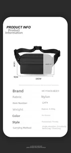 Detailed size chart of the nylon crossbody bag showing 23x12x9cm dimensions for daily use