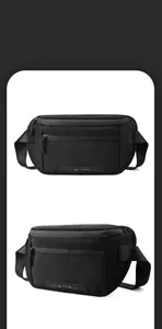 Detail view of water-resistant nylon shoulder bag with adjustable strap and front pocket