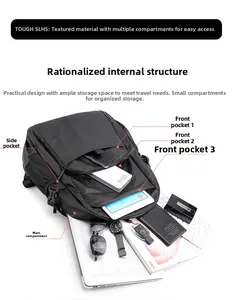 Detailed view of spacious internal structure and multiple pockets in nylon backpack