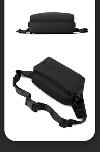 Detailed close-up of durable black nylon crossbody bag with secure buckles and zippers