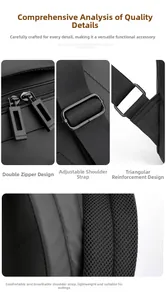 Detail of waterproof dual-zipper, adjustable straps and breathable mesh on a black backpack