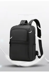 Detailed view of lightweight waterproof business laptop backpack with floating white feathers