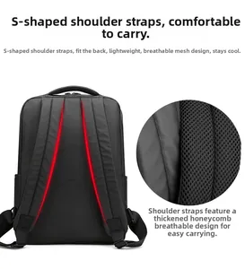 S-shaped ergonomic shoulder straps with breathable mesh padding on black backpack