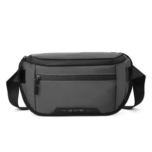 Men's multifunctional dark grey nylon crossbody chest bag with waterproof zipper