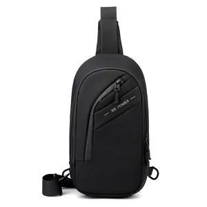 Sac de poitrine en nylon noir imperméable avec fermeture éclair métallique