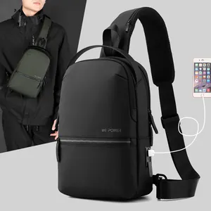 Men Waterproof Nylon Chest Bag USB Charging Port Sling Bag Crossbody Shoulder Bag Travel Sport Casual Fashion Backpack