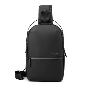 Waterproof black crossbody chest bag for men with USB port and WEPOWER logo
