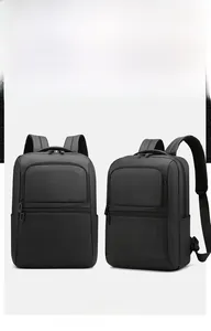 Front and side view of waterproof black business backpack with functional dual front zippers