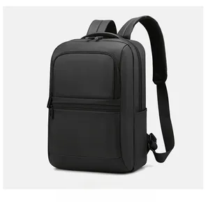 Side view of black waterproof business laptop backpack with breathable mesh shoulder straps