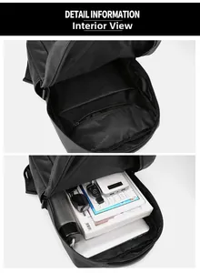 Internal view of waterproof business backpack showing large capacity and zipper pocket