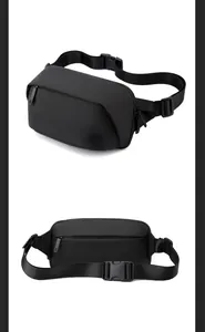 Macro shot of black waterproof sling bag with quick-release buckle and side profile details