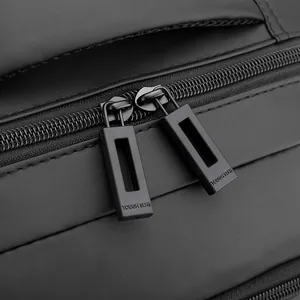 Waterproof business laptop backpack with durable matte black double zippers and logo