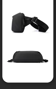 Side and back view of durable black nylon crossbody bag with adjustable straps