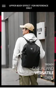 Outdoor urban fashion black nylon backpack for men showing trendy casual street style design