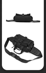 Detailansicht der schwarzen taktischen Brusttasche mit Laserschnitt-MOLLE-System und Nylonstoff