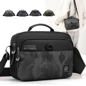 Men's Waterproof Nylon Crossbody Bag Casual Business Multi-functional Waist Bag With Camouflage Patchwork Adjustable Strap