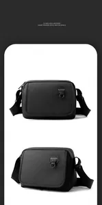 Close-up of black crossbody bag with textured fabric, WEPOWER logo and metal D-ring detail