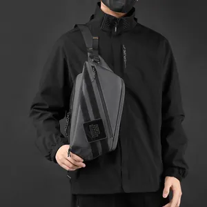 Tactische grijze crossbody borsttas voor heren van duurzaam nylon materiaal