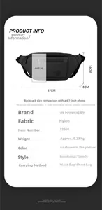 Detailed dimensions of the black nylon functional crossbody bag with multiple zip pockets