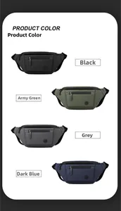 Detail of multi-purpose crossbody bags in black, green, grey and blue waterproof fabric