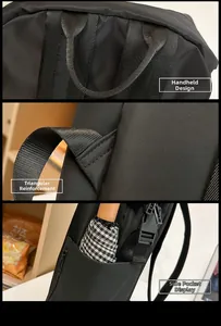 Detail of reinforced handle, triangular stitching and side pocket for umbrellas