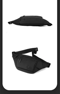 Macro shot of durable black sports waist bag featuring WEPOWER rubber logo and nylon strap