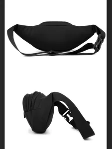 Vue détaillée du sac banane noir avec double fermeture éclair et boucle réglable