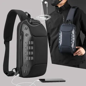 Herren Diebstahlschutz Brusttasche USB-Ladeanschluss Wasserdicht Nylon Sling Tasche Zahlenschloss Große Kapazität Umhängetasche Reisen
