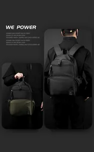 Detail showing durable water-resistant nylon fabric and multiple functional compartments