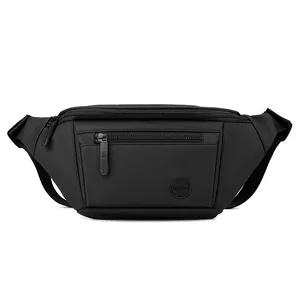 Men's versatile black outdoor chest bag with front zipper pocket and adjustable strap