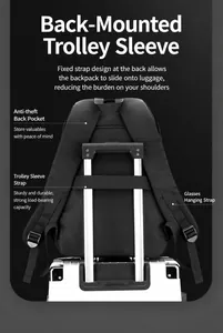 Business backpack with luggage strap and anti-theft back pocket for travel convenience