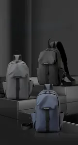 Three men's minimalist crossbody chest bags in black, grey, and navy blue options