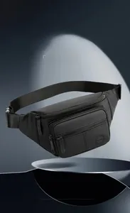 Close-up of black nylon waist bag with durable zippers and WE POWER brand logo