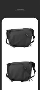 Détail du sac bandoulière noir étanche avec texture mate et zip de rangement pratique