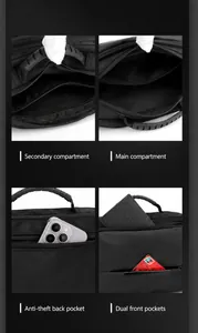 Nahaufnahme der wasserdichten Messenger Bag mit mehreren Fächern und Taschen für Herren