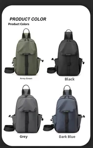 Waterproof nylon chest bags displayed in army green, black, grey, and deep blue colors
