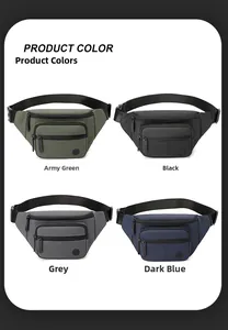 Four available colors for casual nylon waist bags featuring multi-zipper compartments