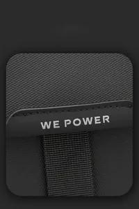 Macro detail of waterproof nylon texture and WEPOWER logo on the crossbody bag