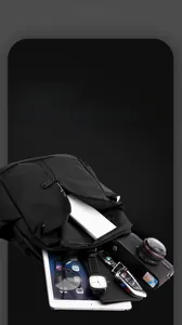 Internal multi-layer storage view of waterproof chest bag showing various digital devices