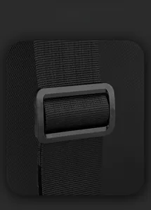 Macro detail of high-density nylon strap with adjustable plastic buckle on bag